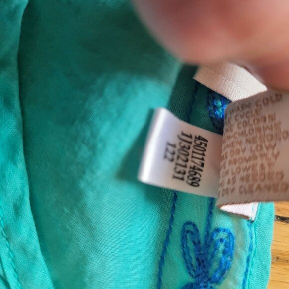 Chicos Womens Embroidered Tunic Top Size 1 Turquoise With Blue Floral Design M - Picture 5 of 8